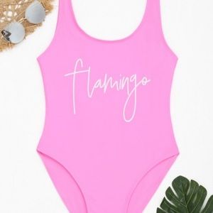 NWOT Low Back Graphic Flamingo High Cut Swimwear